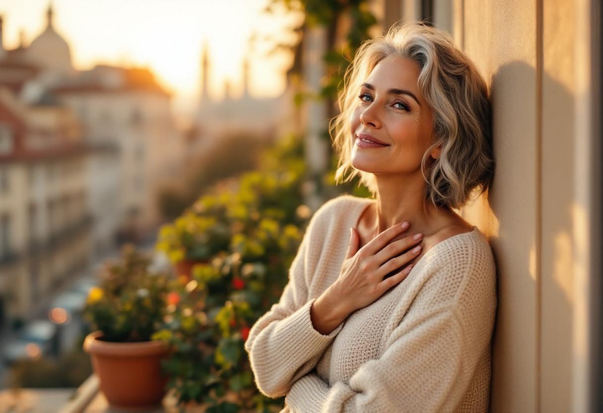 Frau bei der morgendlichen Pflegeroutine im Badezimmer