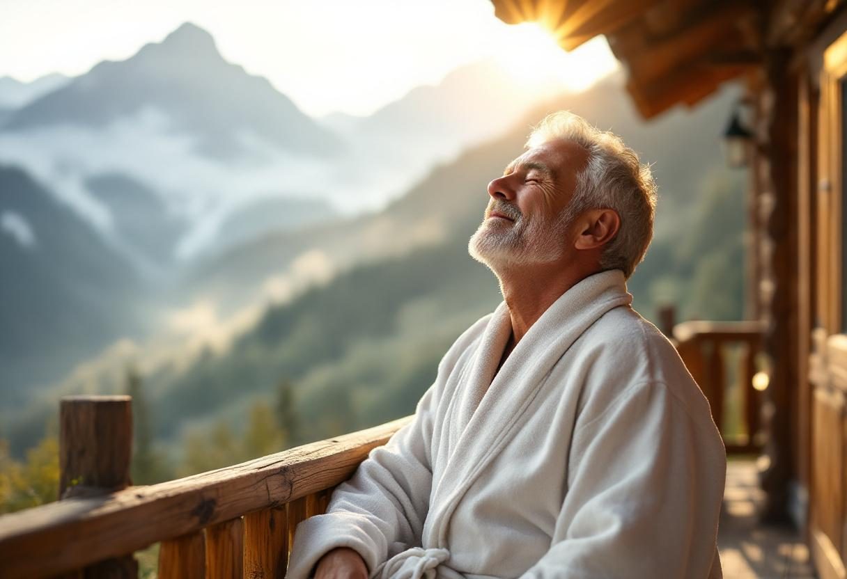 Aktiver Mann mittleren Alters beim Wandern in der Natur, gesunder Lebensstil