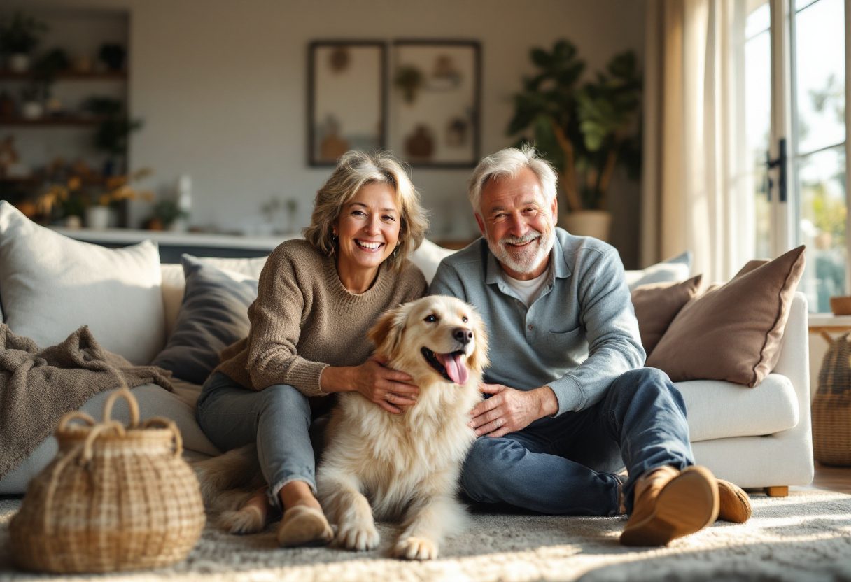 Dog owner reading ebook with pet