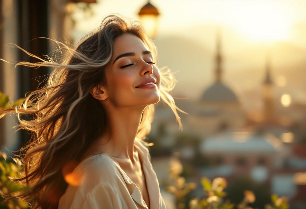 Žena opušteno pere kosu u udobnoj kupaonici