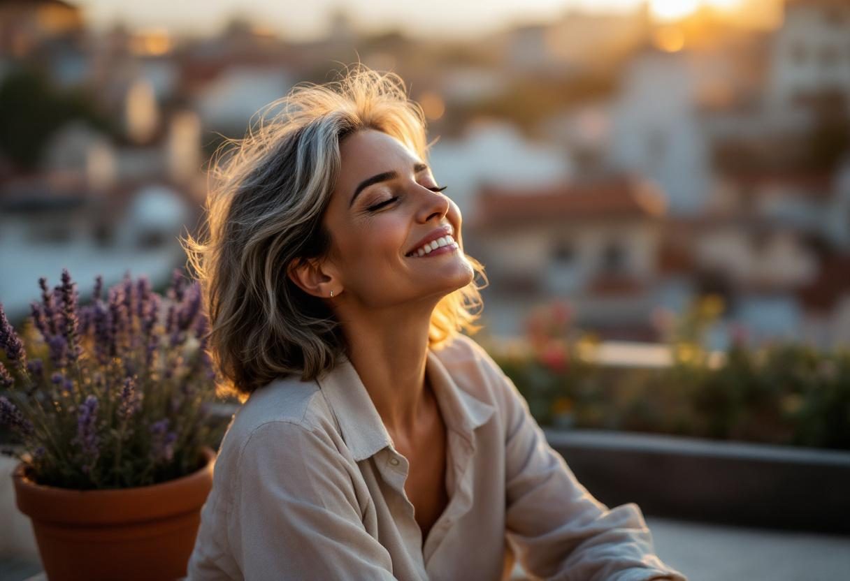 Жена, нанасяща козметичен продукт върху кожата на ръката в спокойна домашна обстановка