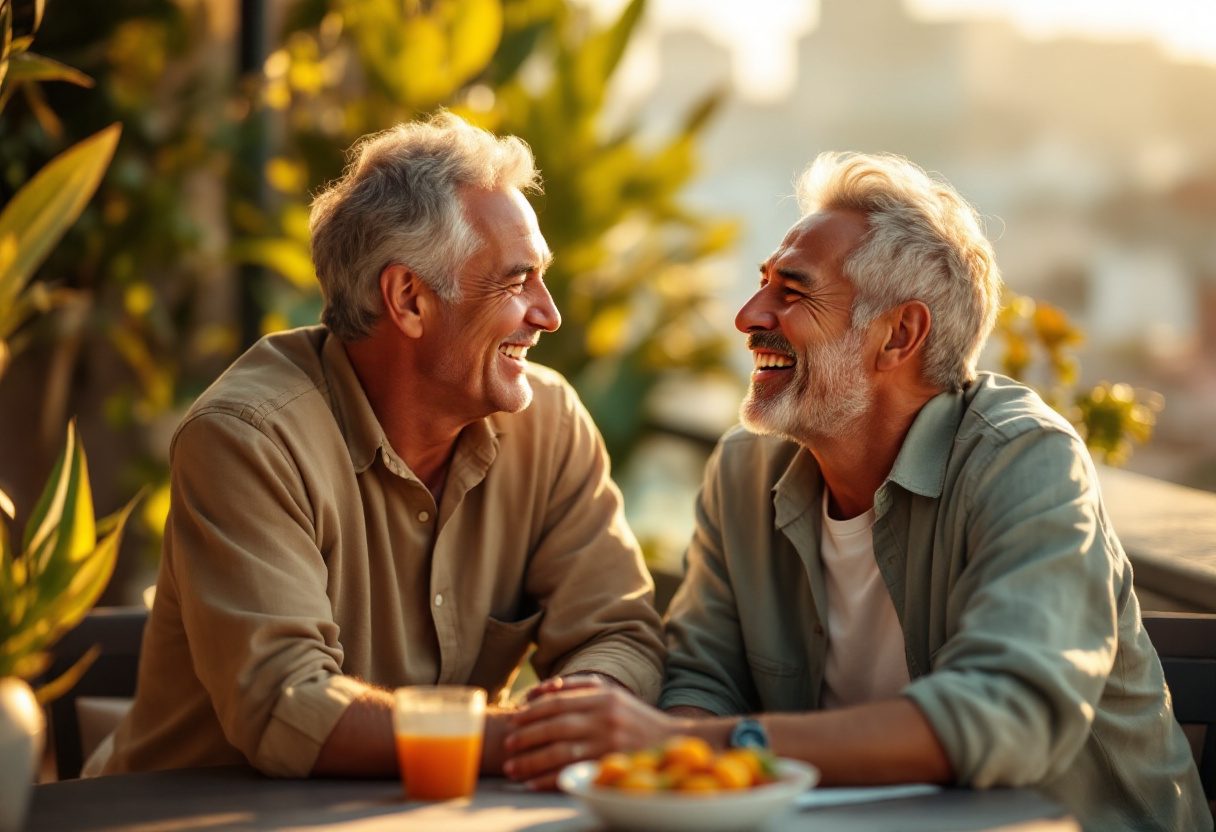 Hombre adulto sonriendo, imagen de bienestar