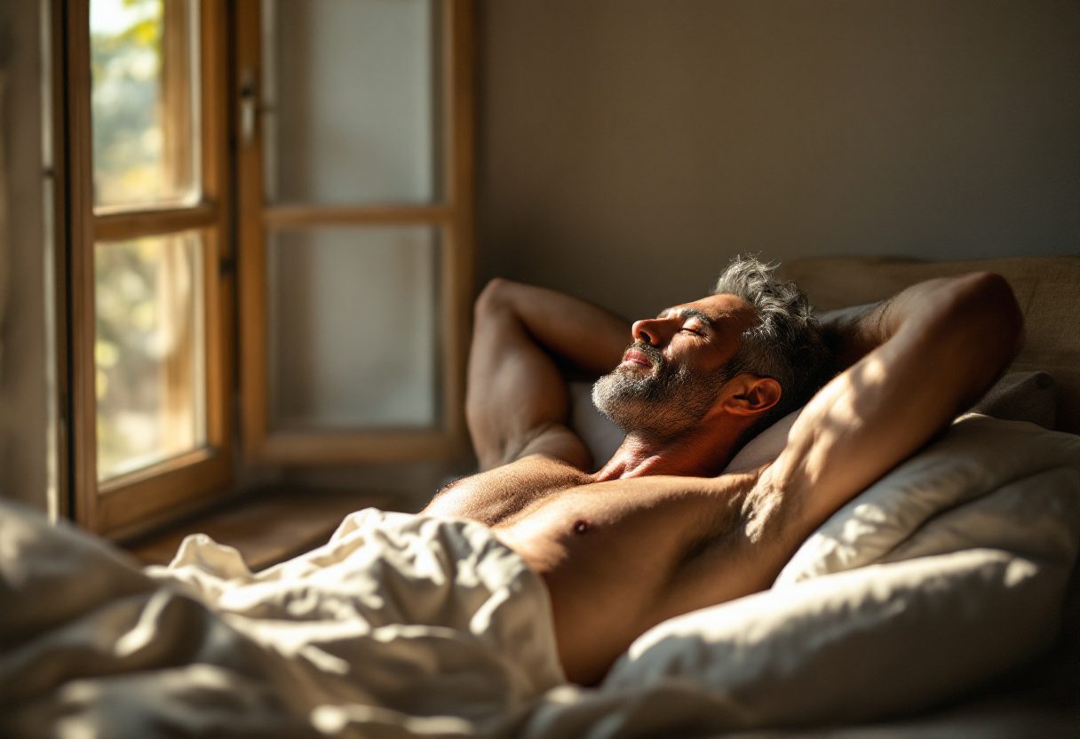 Hombre adulto en ambiente relajado, sensación de bienestar