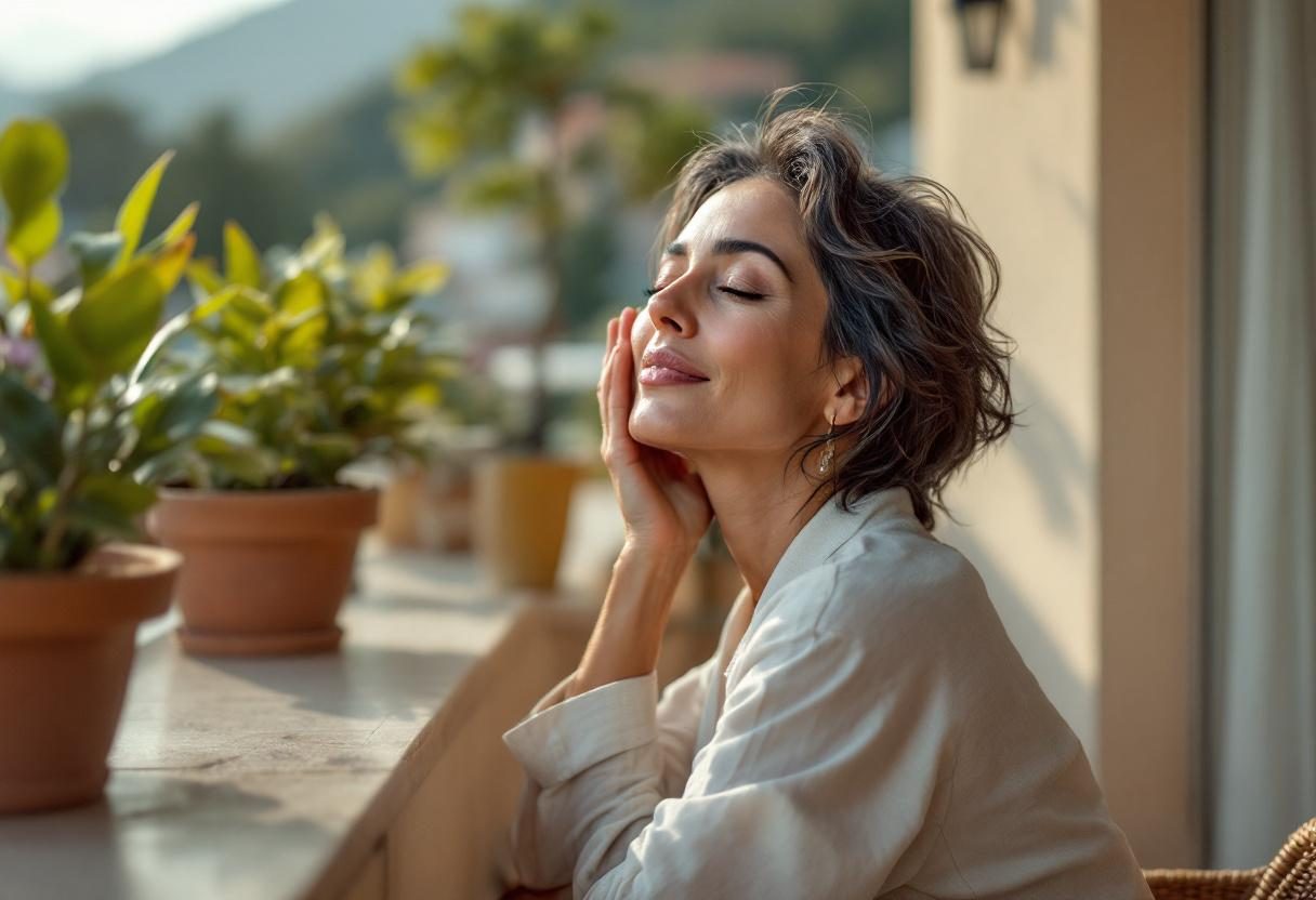 Persona en entorno relajado practicando cuidado personal diario