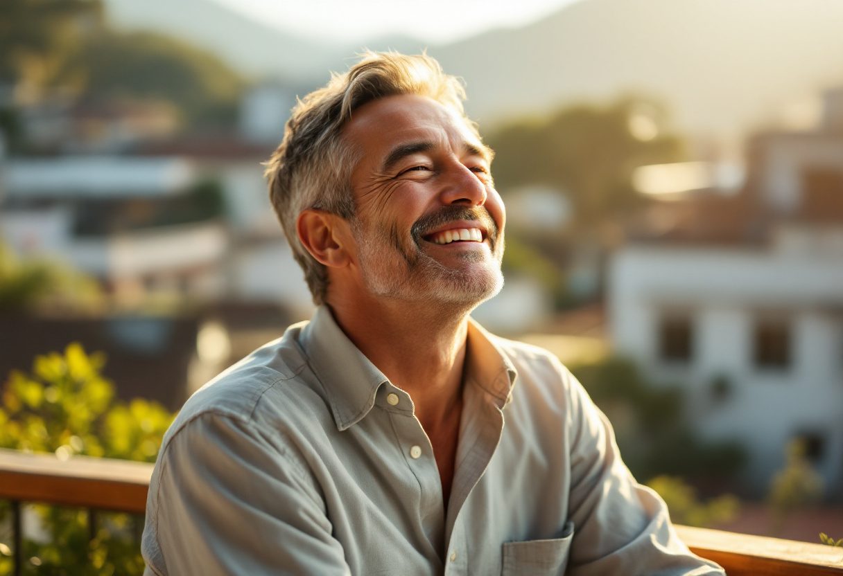 Hombre adulto disfrutando de bienestar y vitalidad