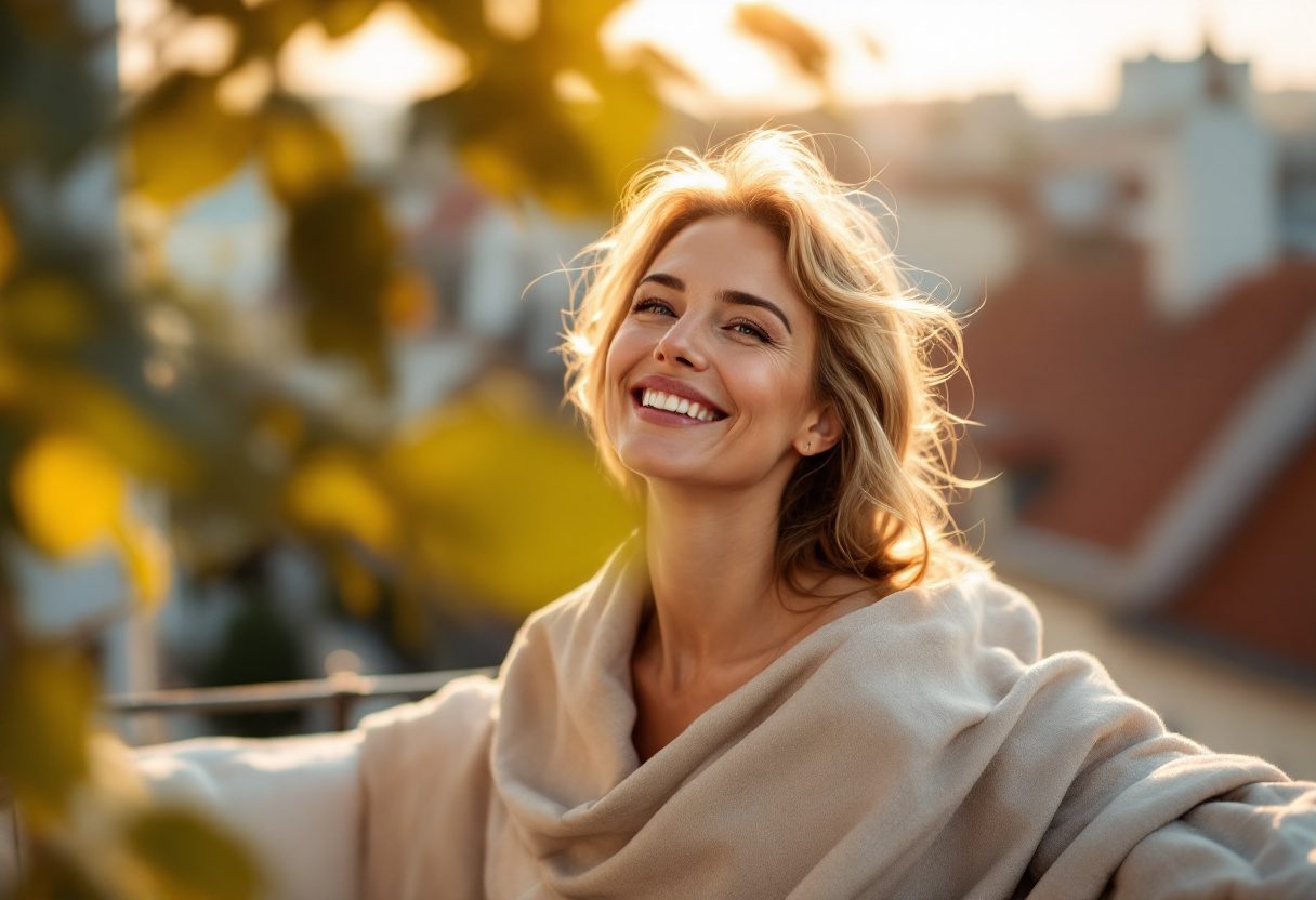 Žena s krásnou pletí užívající Beauty Age Skin