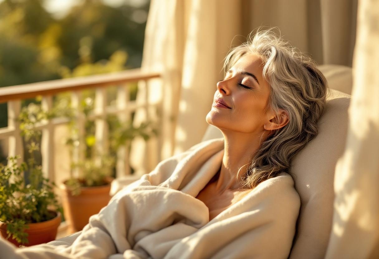 Person bei der morgendlichen Routine mit Fokus auf Wohlbefinden und Balance