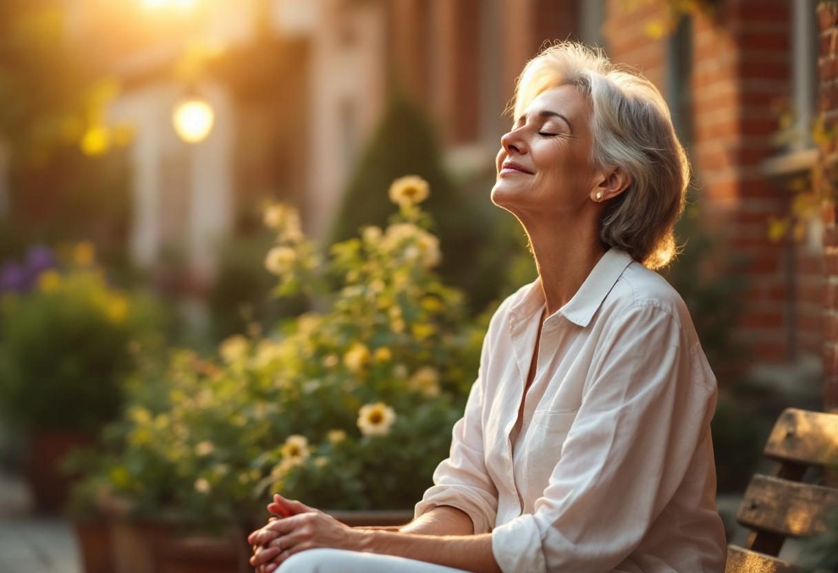 Frau genießt entspannenden Moment mit Kräutertee in ruhiger Umgebung