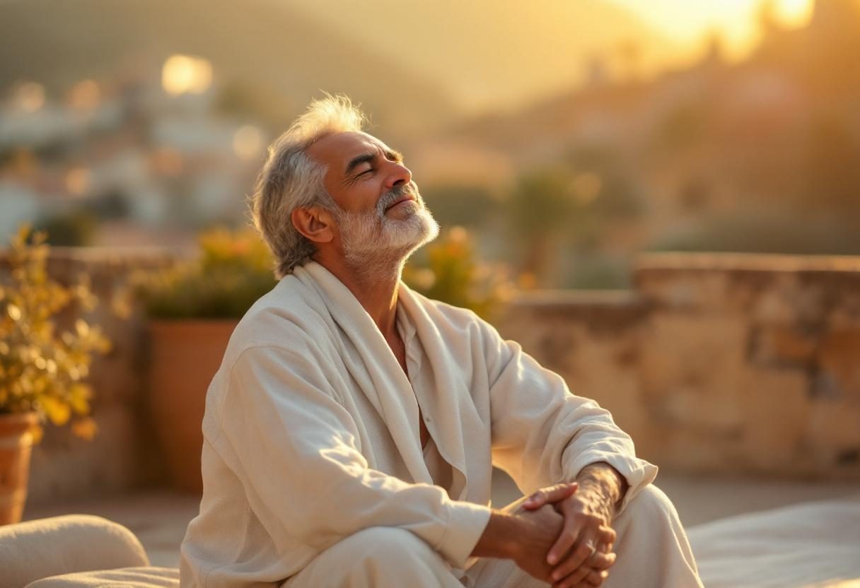 رجل ناضج يمارس نشاطًا بدنيًا في الطبيعة يعكس الحيوية والتوازن