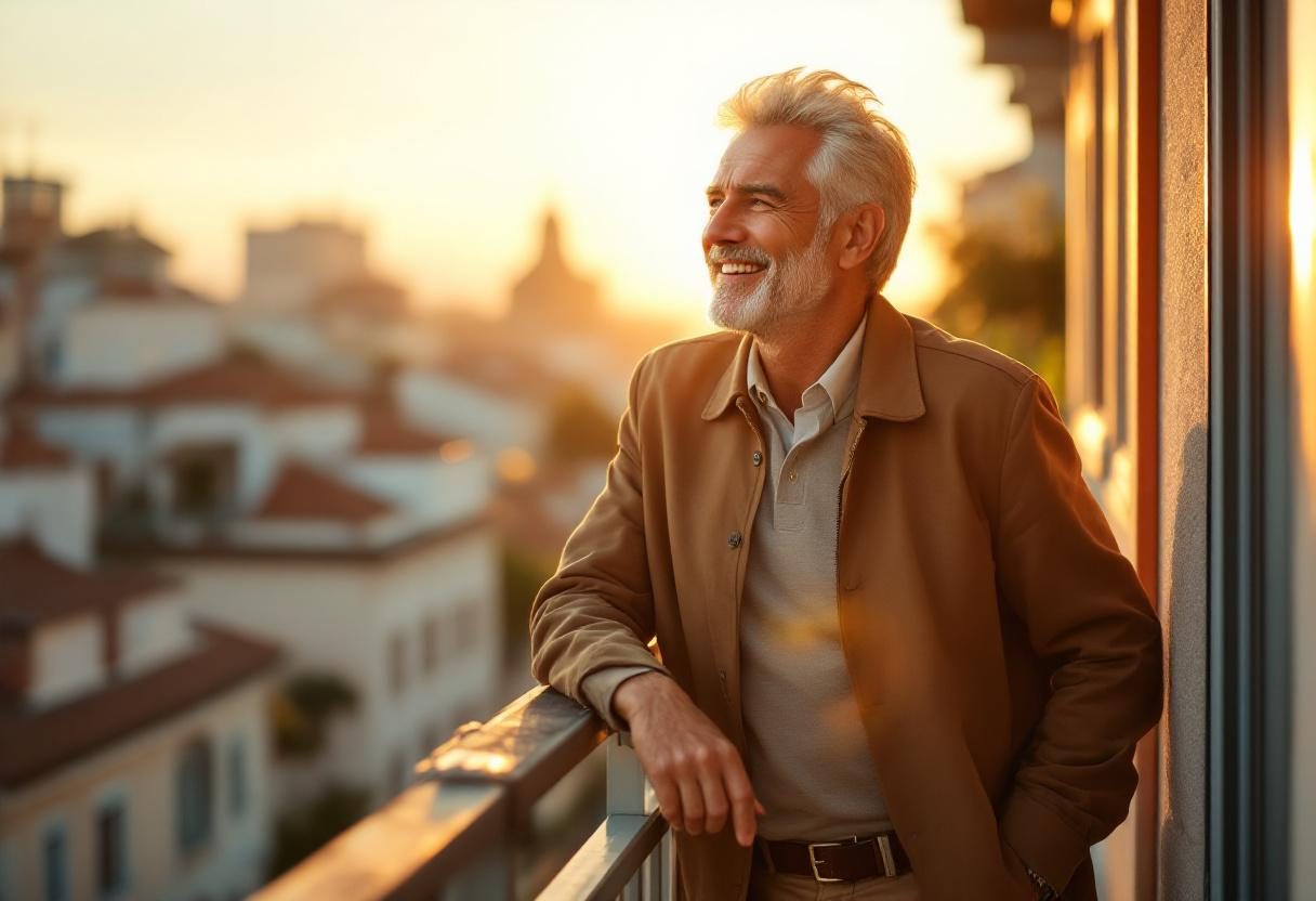 Hombre adulto mostrando bienestar y confianza