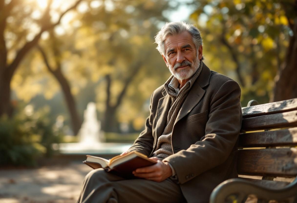 Homme mature détendu à la maison, symbolisant sérénité et équilibre quotidien