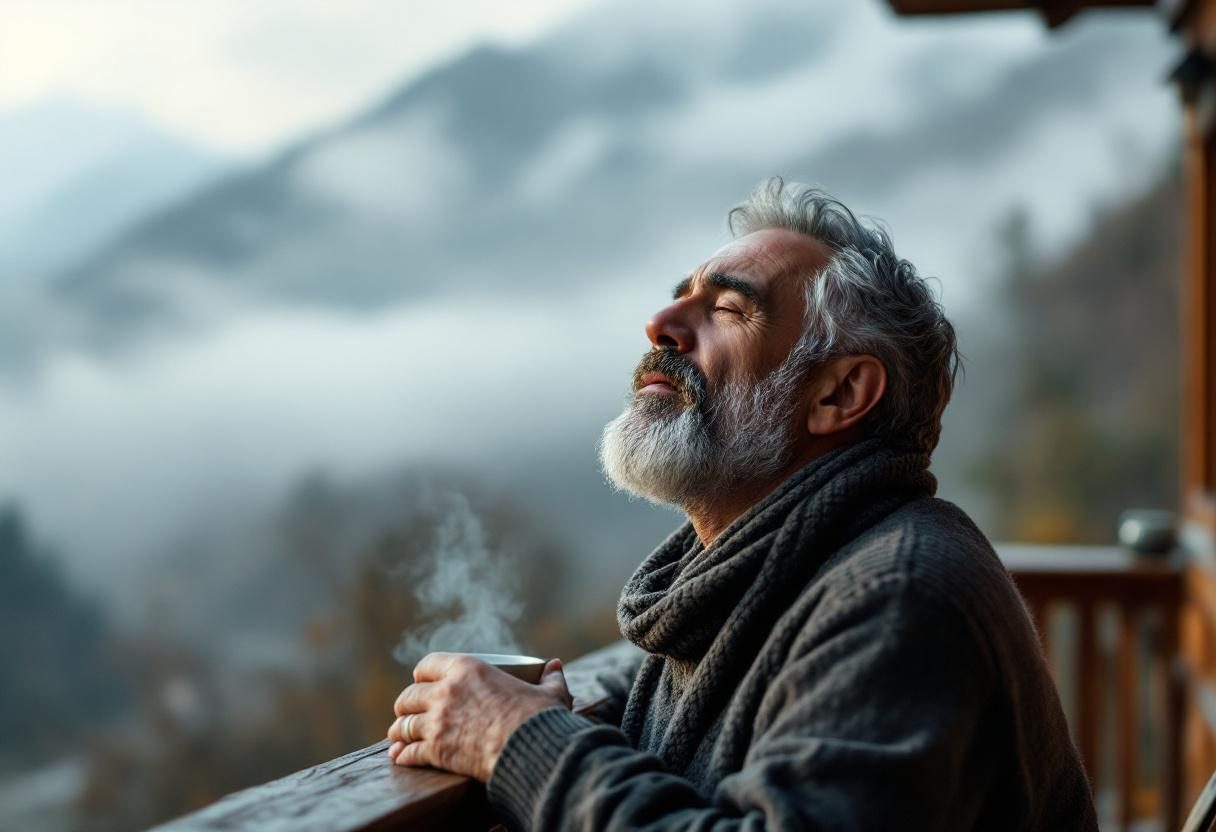 ქალი იღებს კომფორტს ღამის მოვლის რუტინის შემდეგ