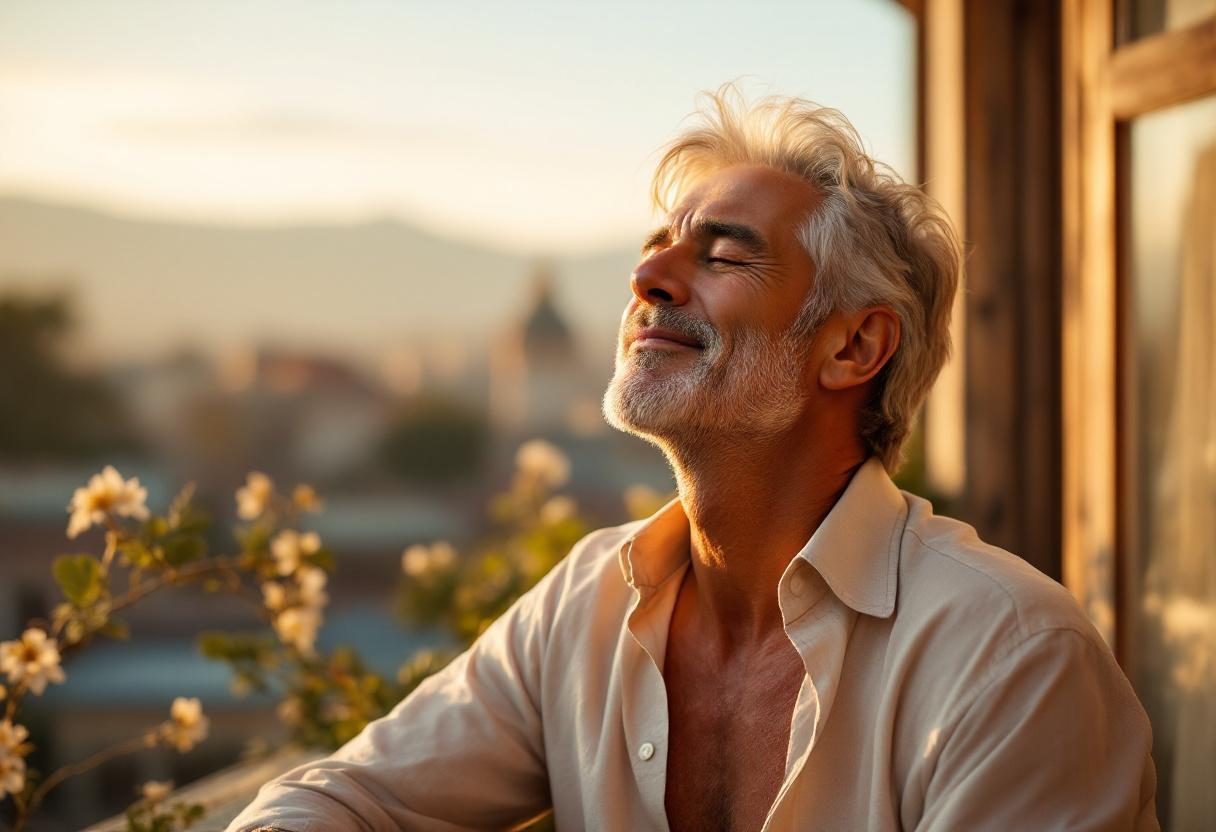 მამაკაცი აქტიურ ცხოვრებას ეწევა ბუნებაში