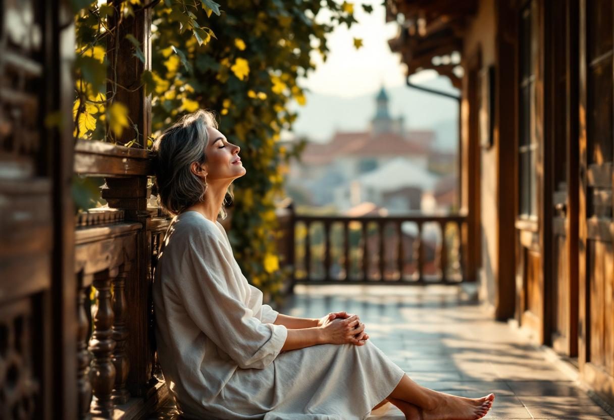 ქალი მსუბუქად გრძნობს თავს სეირნობისას ბუნებაში