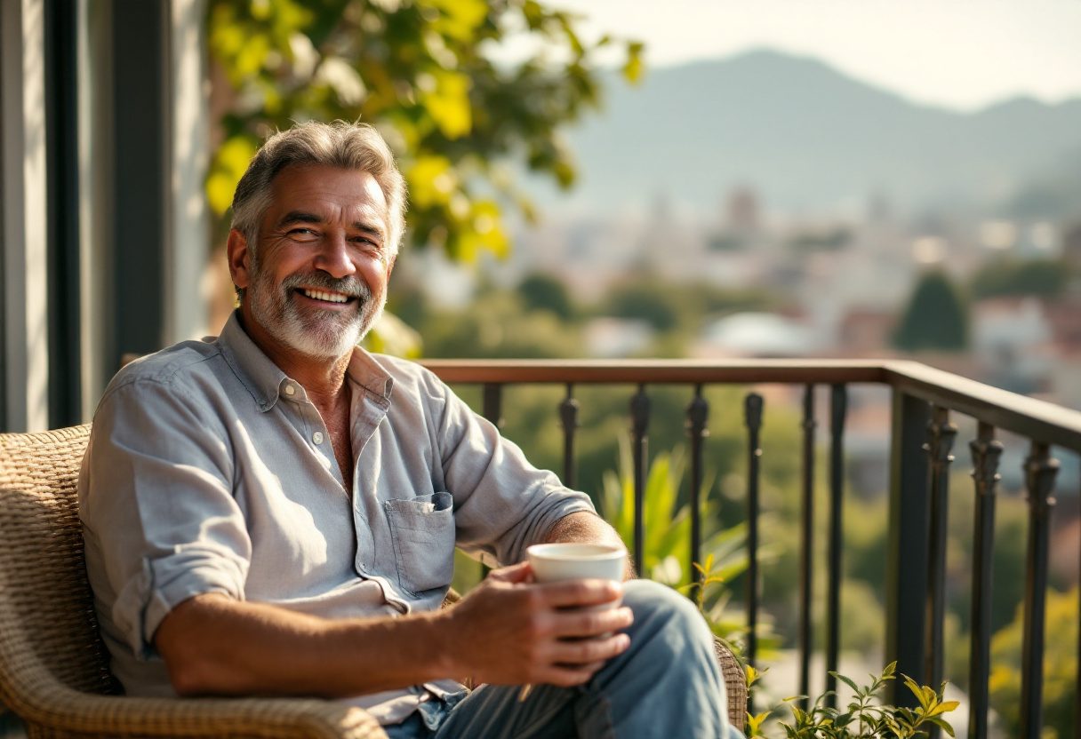 Hombre activo y seguro disfrutando de bienestar