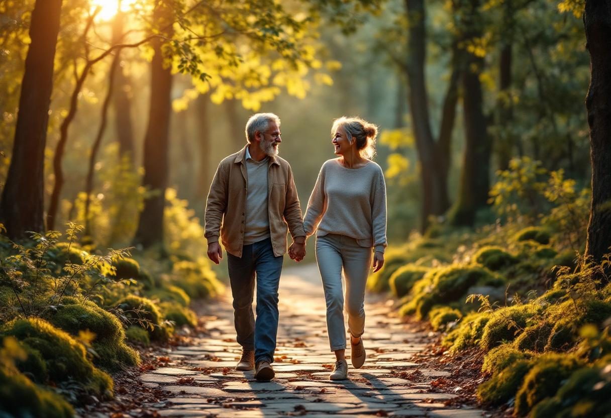 Aktivni stariji par u šetnji, zdrava pokretljivost