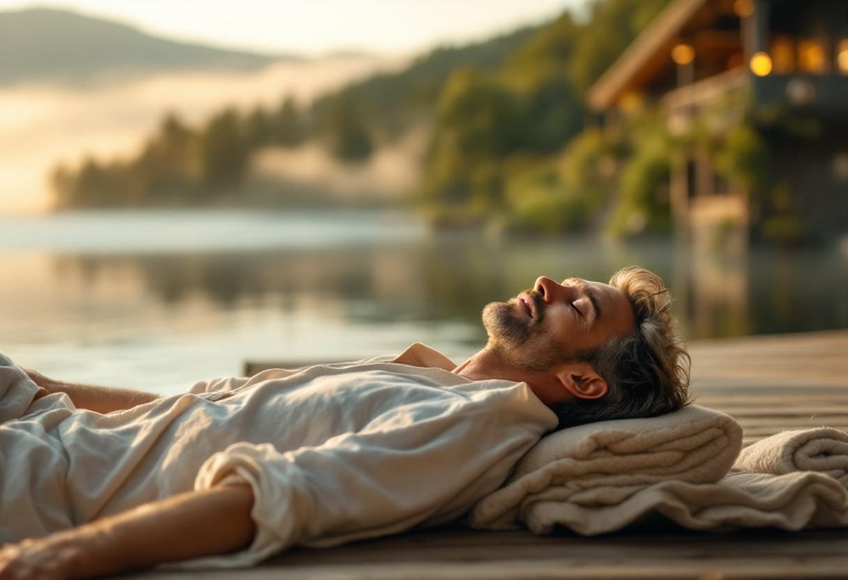 Férfi aktív életmód, reggeli rutin, természetes környezet