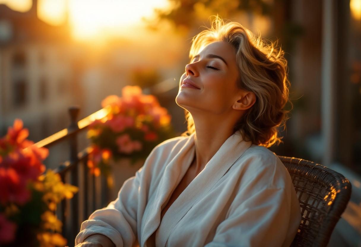 Kobieta podczas codziennej rutyny pielęgnacyjnej w przytulnym wnętrzu