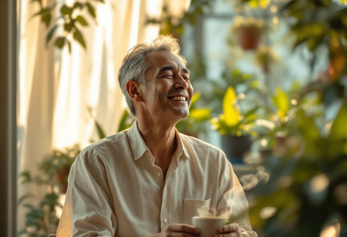 Pria aktif menjalani gaya hidup seimbang dengan energi dan fokus