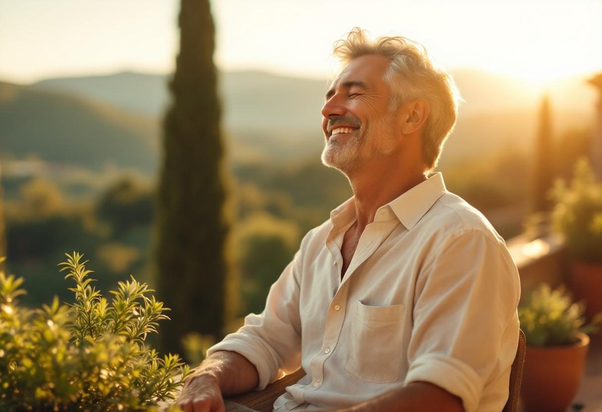 Uomo attivo in ambiente naturale che rappresenta vitalità e benessere quotidiano