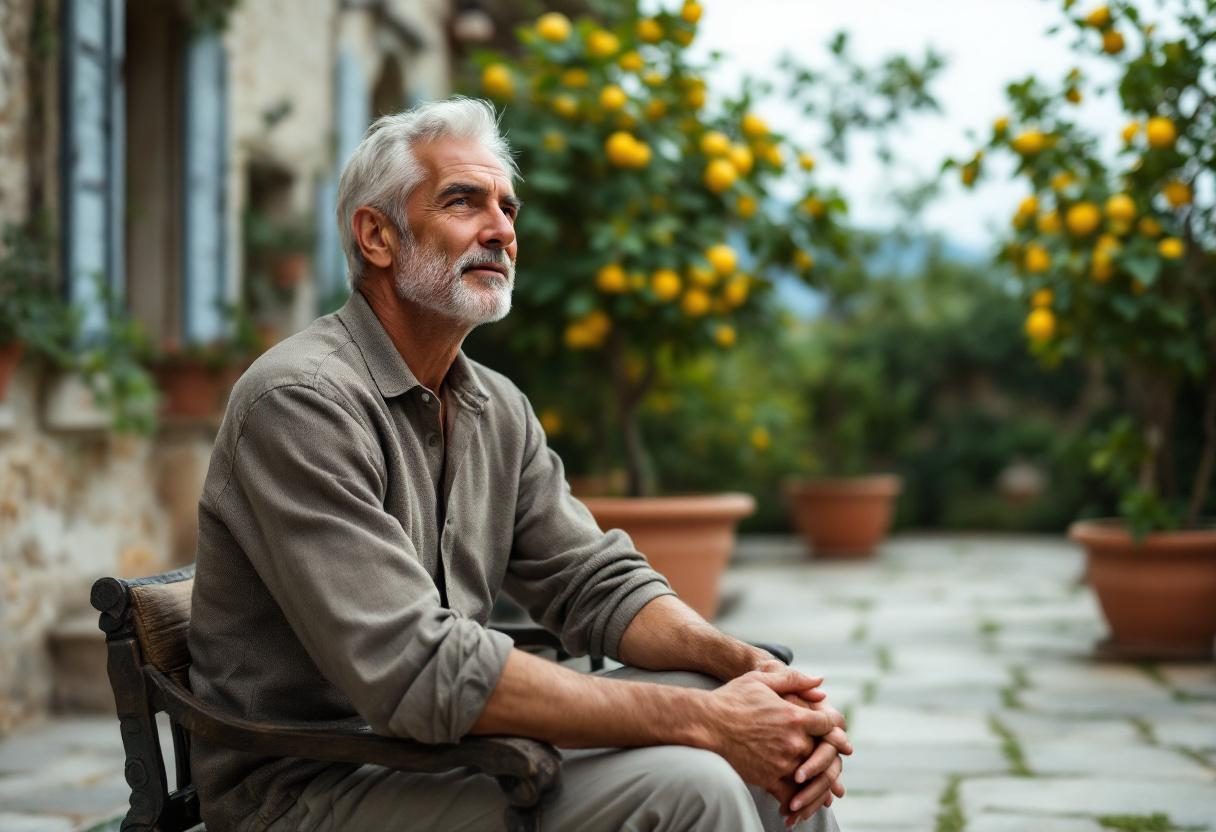 Coppia di anziani che cammina serenamente in un parco, rappresentando mobilità e qualità della vita
