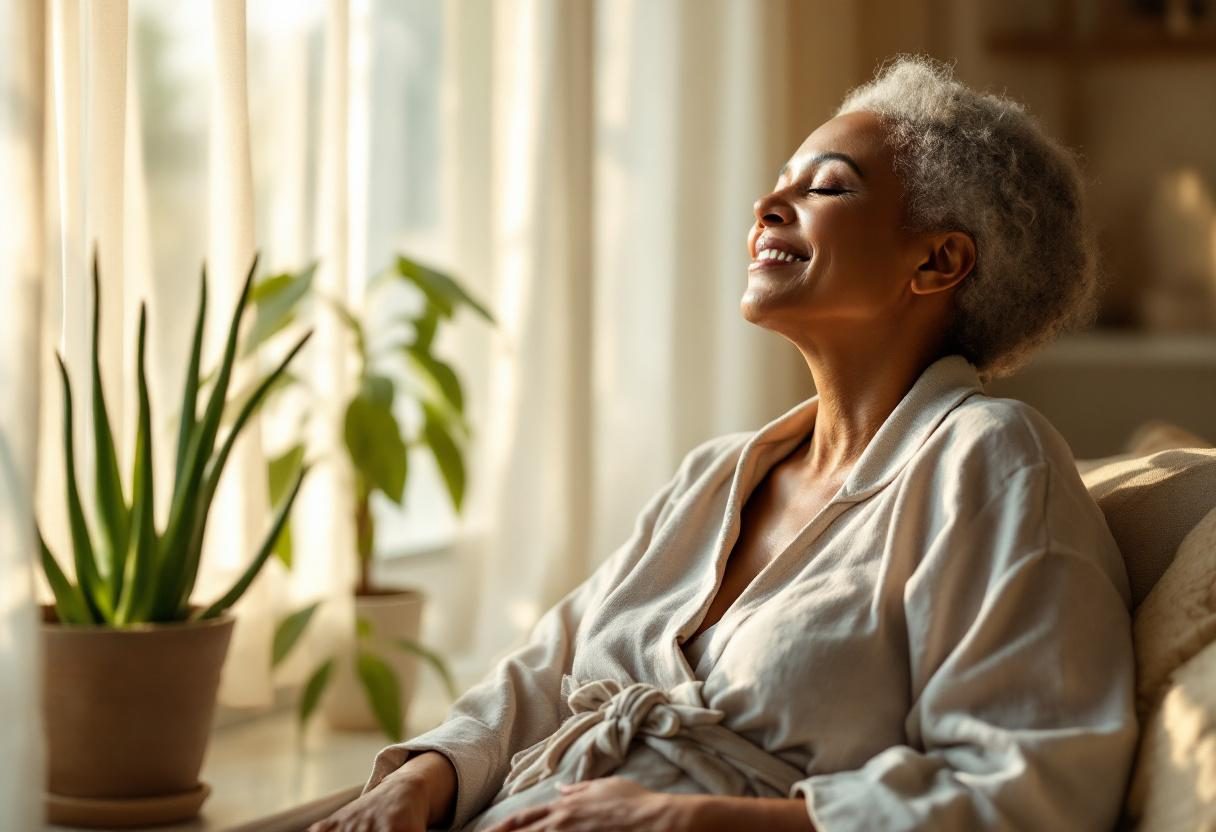 Person enjoying balanced lifestyle with healthy morning routine