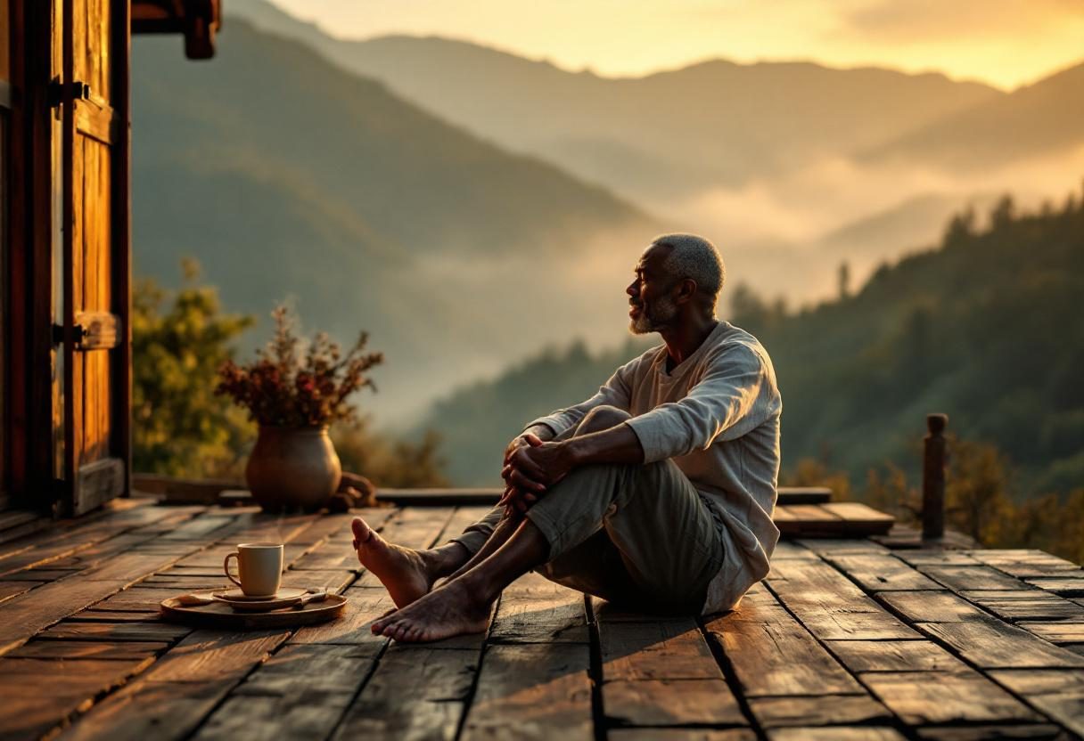 Peaceful wellness moment with herbal tea and natural surroundings