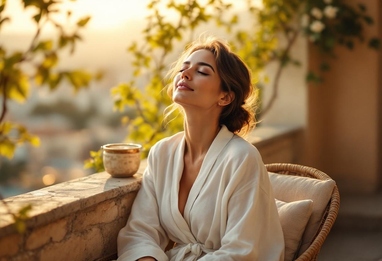 امرأة تطبق روتين العناية بالبشرة في بيئة هادئة ومريحة