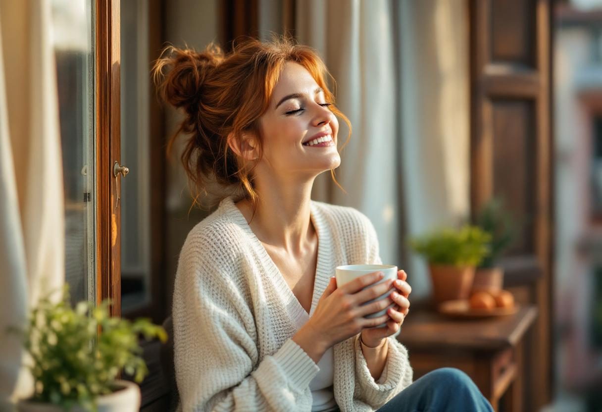 Žmogus, besimėgaujantis gaiviu kvėpavimu ir švaria burna po kasdienės priežiūros rutinos