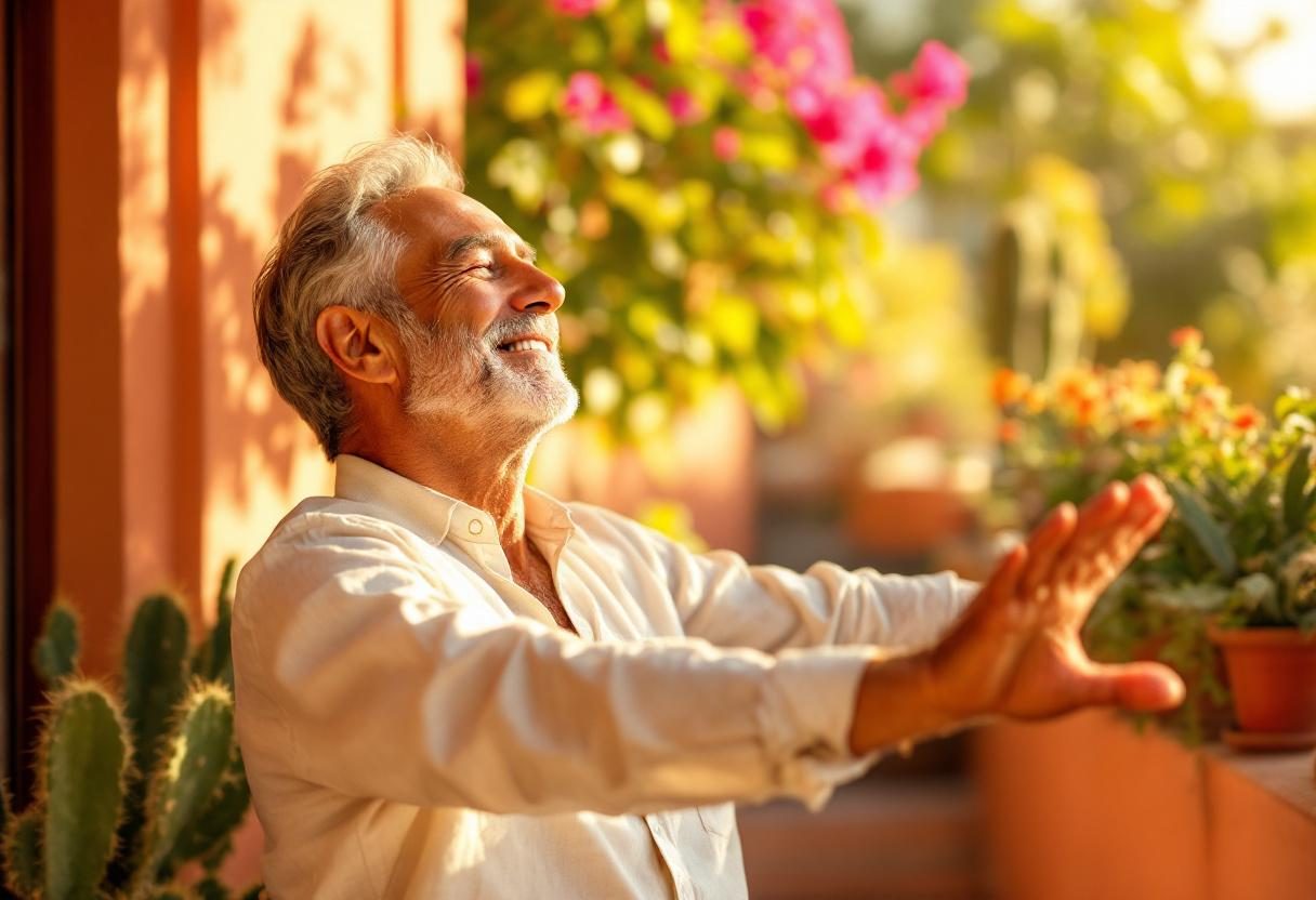 Hombre activo manteniendo su rutina diaria de bienestar
