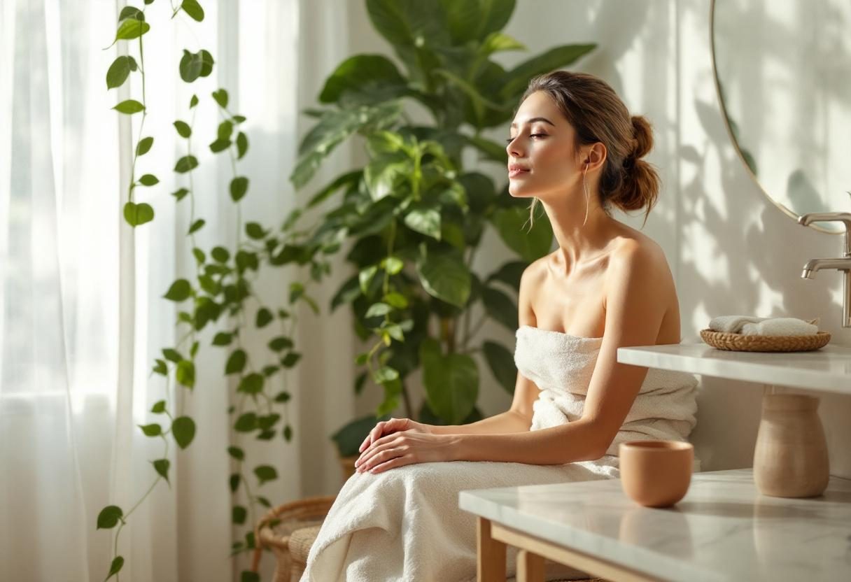Rutina de cuidado de la piel en ambiente relajante con productos naturales