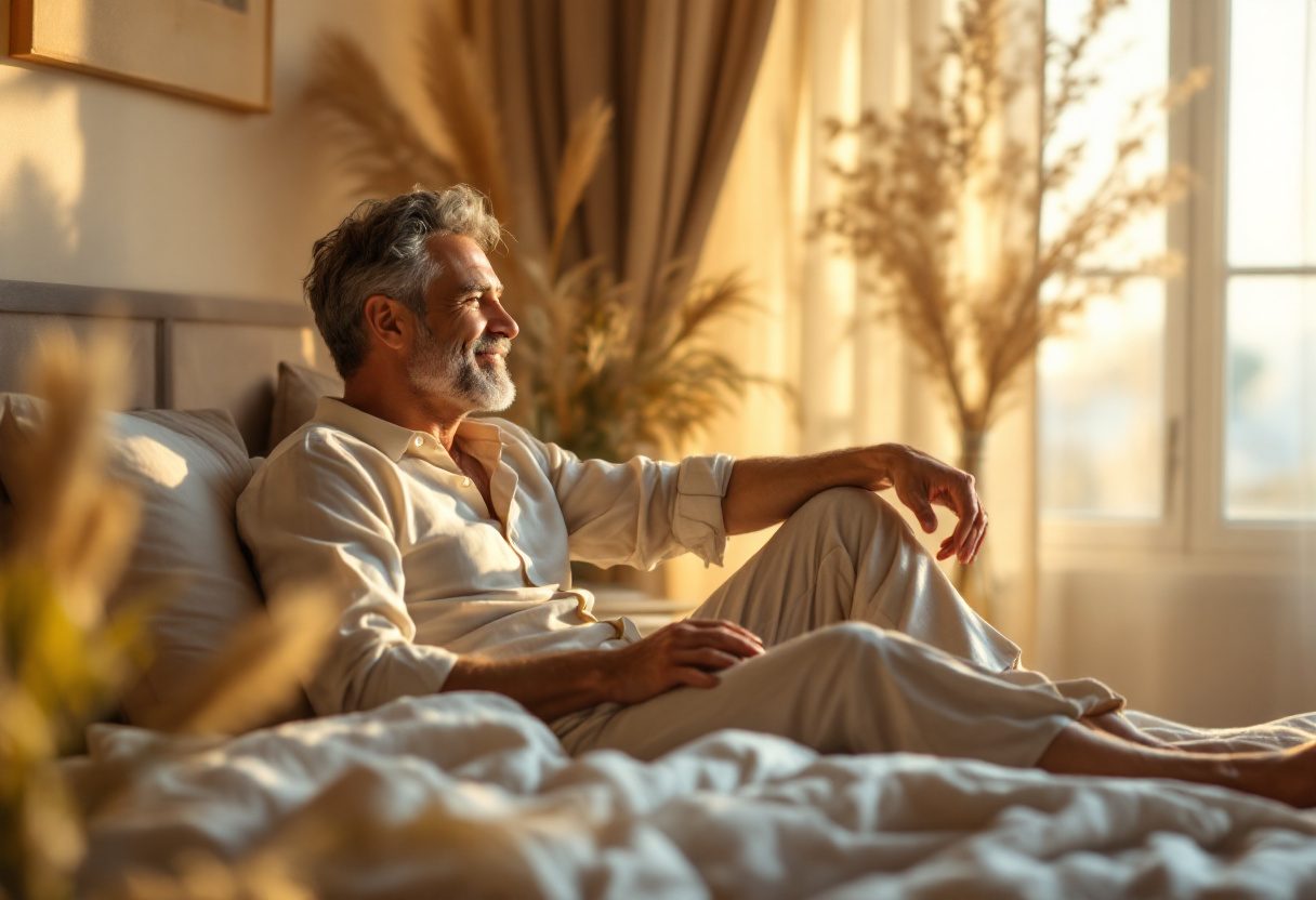 Hombre sonriente en ambiente saludable