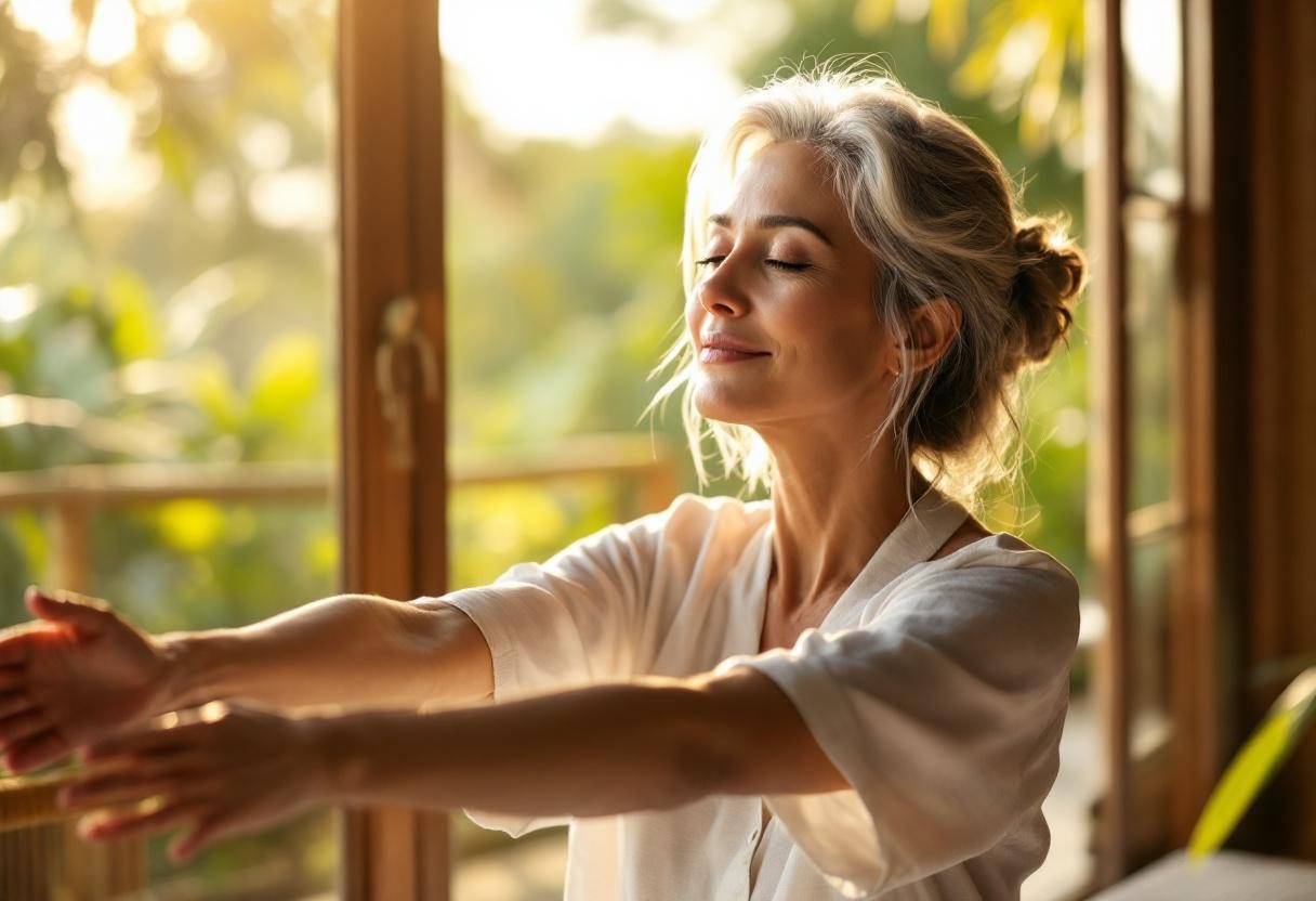 Person enjoying healthy hair care routine in natural setting