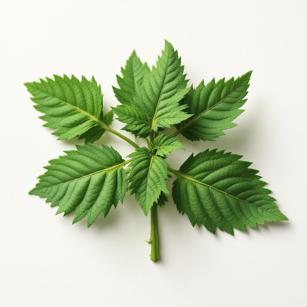 Brennnesselblätter auf neutralem Hintergrund