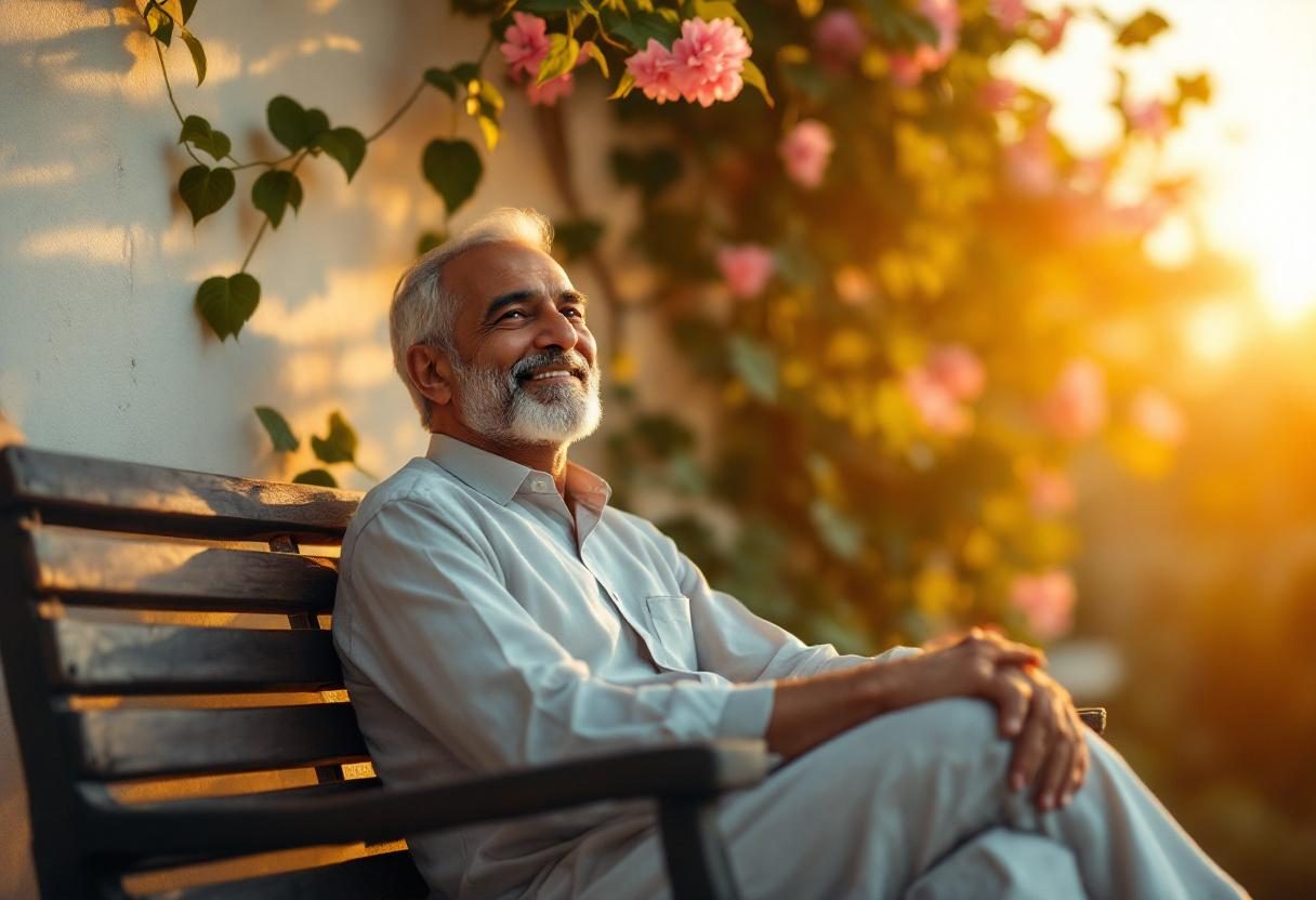 Active senior man maintaining healthy lifestyle with balanced routine