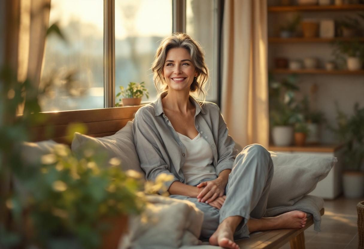 Kobieta z długimi, zdrowymi włosami w codziennej rutynie pielęgnacyjnej