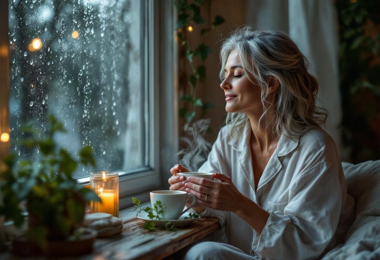 Spokojna sypialnia z delikatnym oświetleniem, klimat relaksu i wieczornego wyciszenia