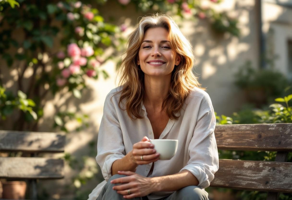 Kobieta w codziennej rutynie pielęgnacyjnej, naturalne światło, relaksująca atmosfera