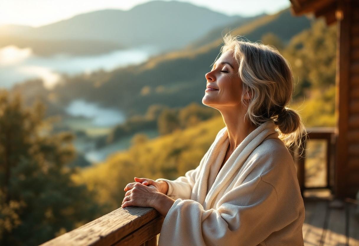 Persoană activă practicând mișcare ușoară într-un mediu natural, sugerând mobilitate și bunăstare