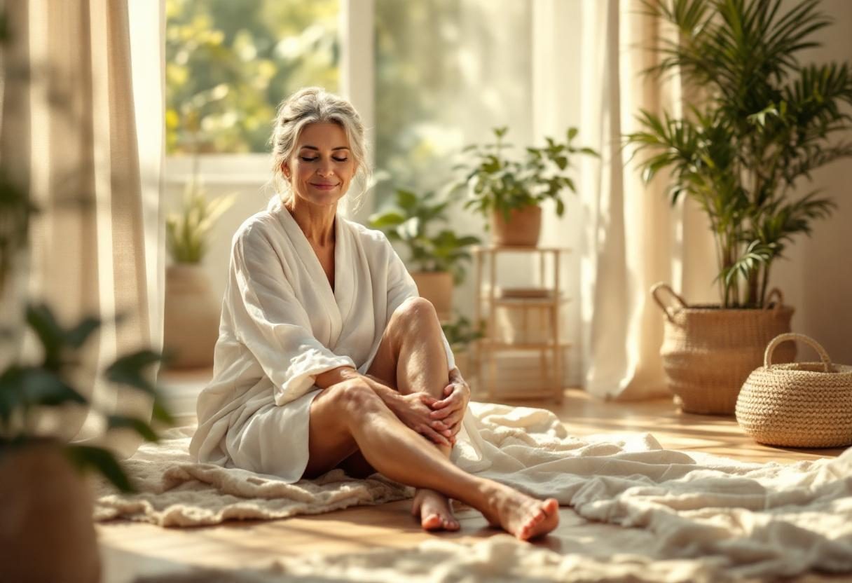 Persoană aplicând cremă pentru îngrijirea pielii picioarelor în confortul casei