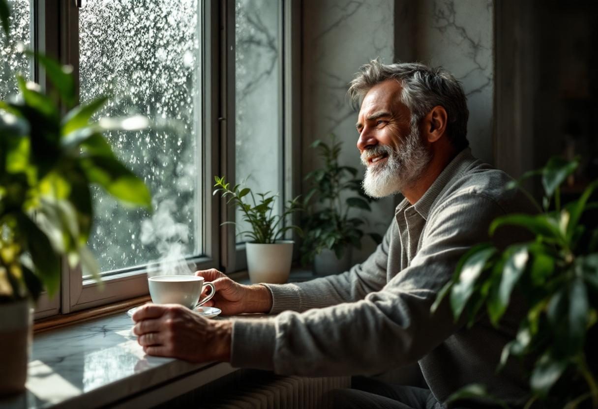 Persoană relaxată în mediul natural simțindu-se bine în pielea sa