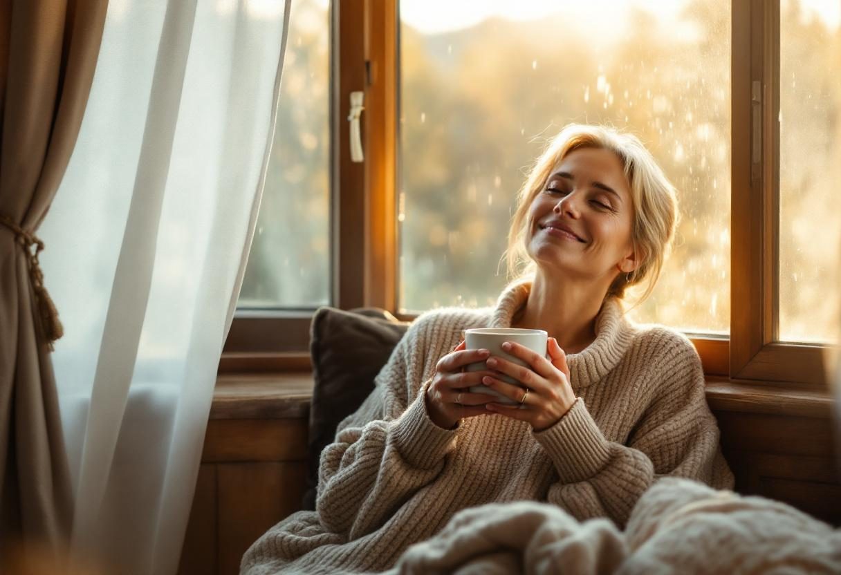 Femeie relaxată în rutina zilnică de îngrijire personală