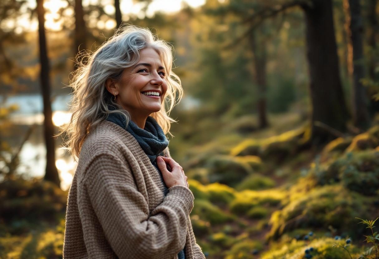 Kvinna som njuter av en lugn stund, symboliserande välbefinnande och självvård