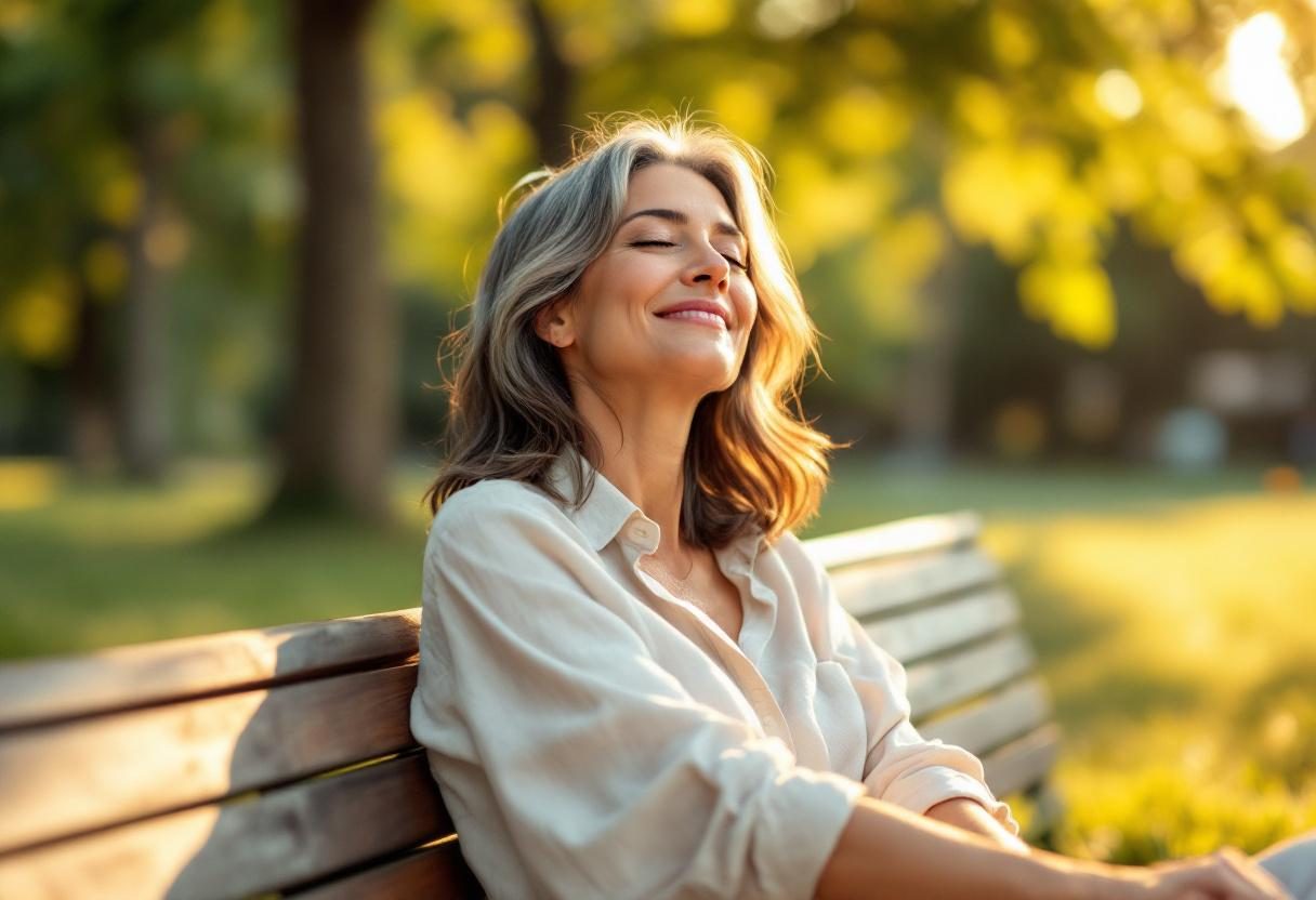 Ženska v naravnem okolju s sproščenimi nogami