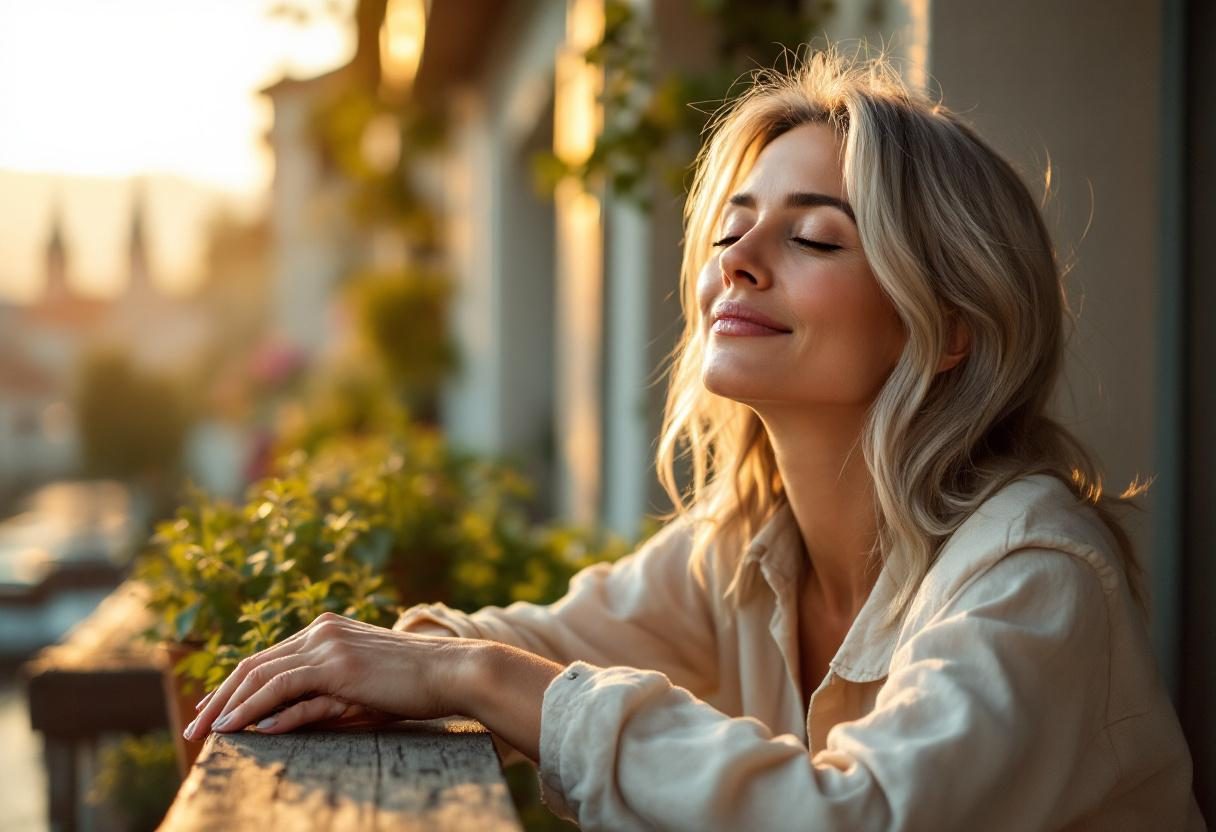 Ženska pri vsakodnevni negi kože v mirnem domačem okolju