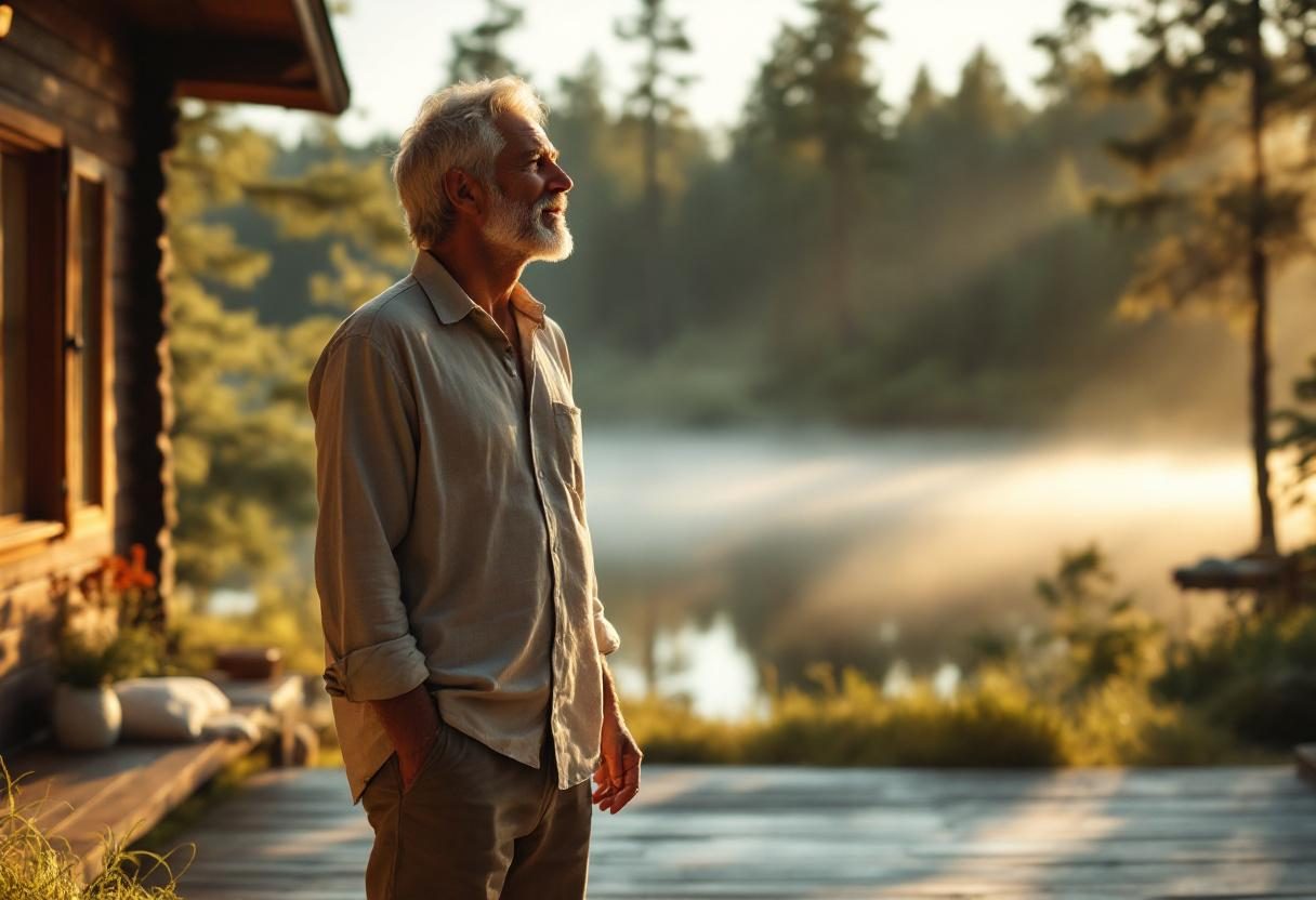 Hombre activo disfrutando de su bienestar diario en entorno natural