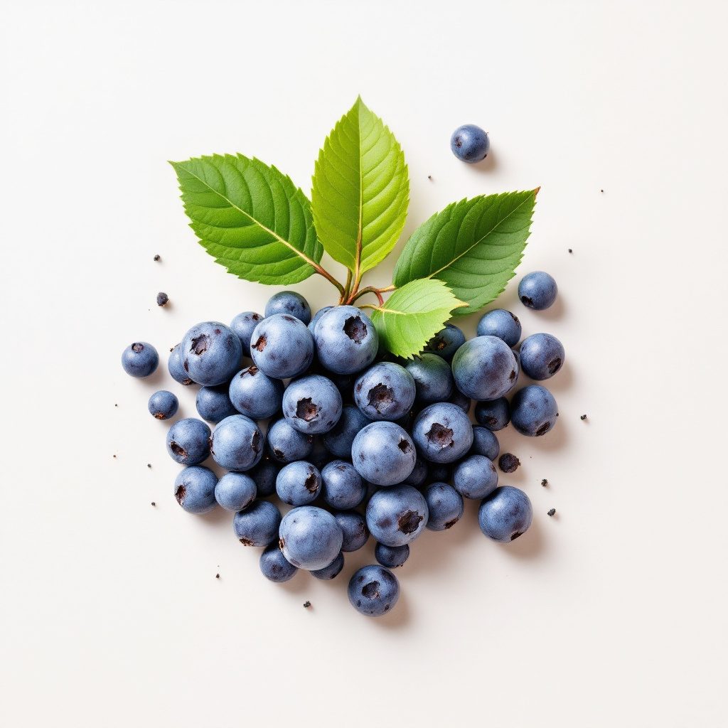 Blåbär, mogna mörkblå bär på grön kvist i naturlig skogsmiljö