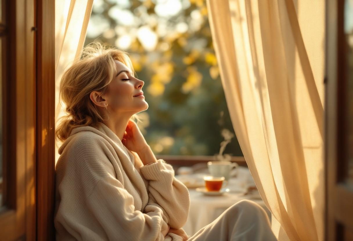 Жінка наносить засіб для догляду за шкірою в домашній атмосфері