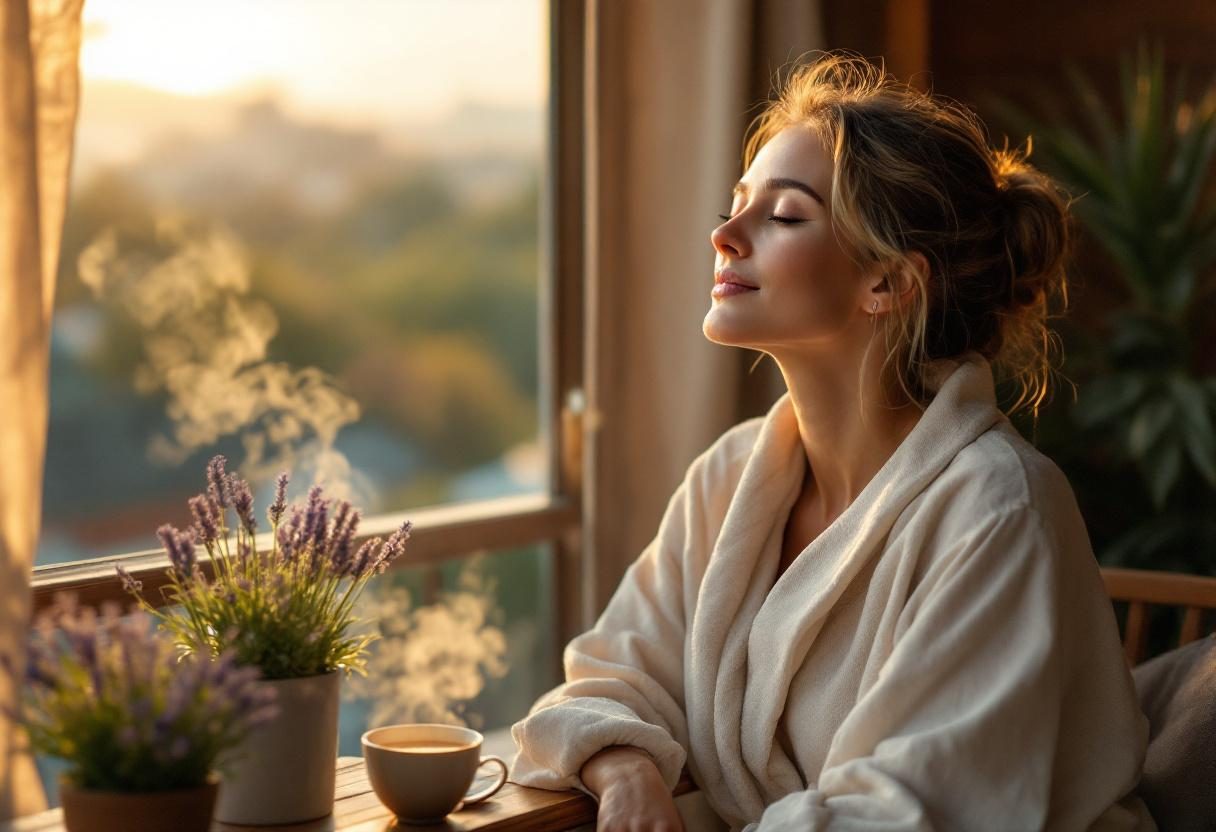 Жінка насолоджується комфортом після догляду за вухами в домашньому середовищі