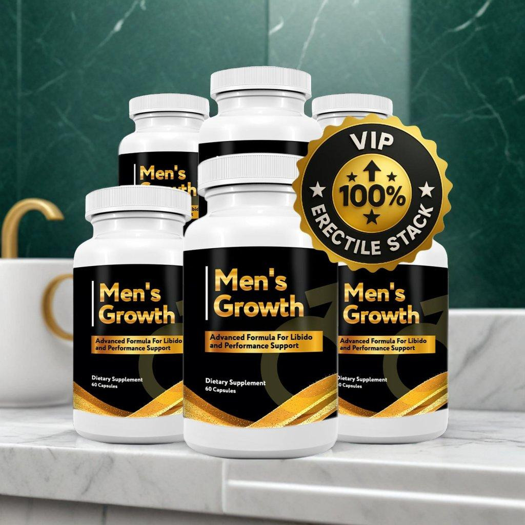 MensGrowth product bottle with capsules displayed
